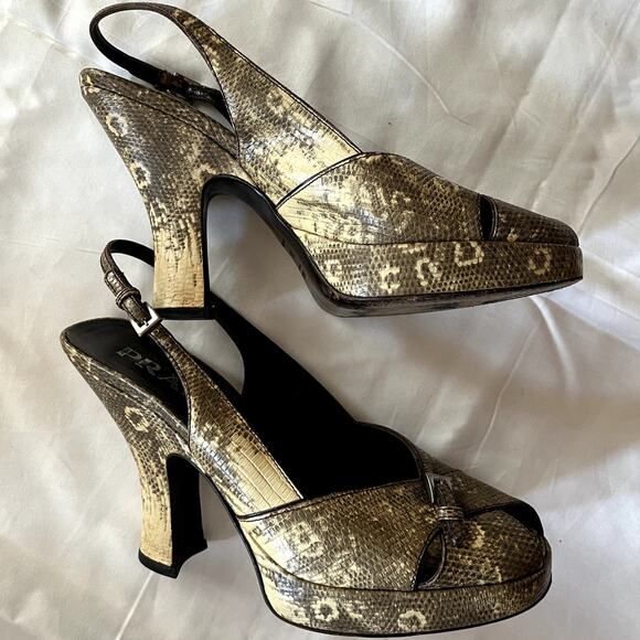 Prada Vintage Snakeskin Sling-back Platform Heels - Picture 2 of 5